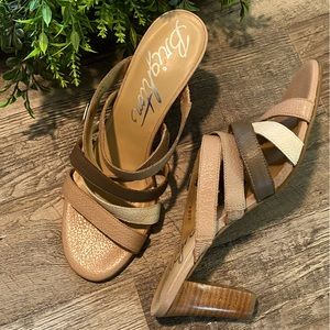 Brighton Multi-Tone Brown & Cream Strappy Block Heel Sandals